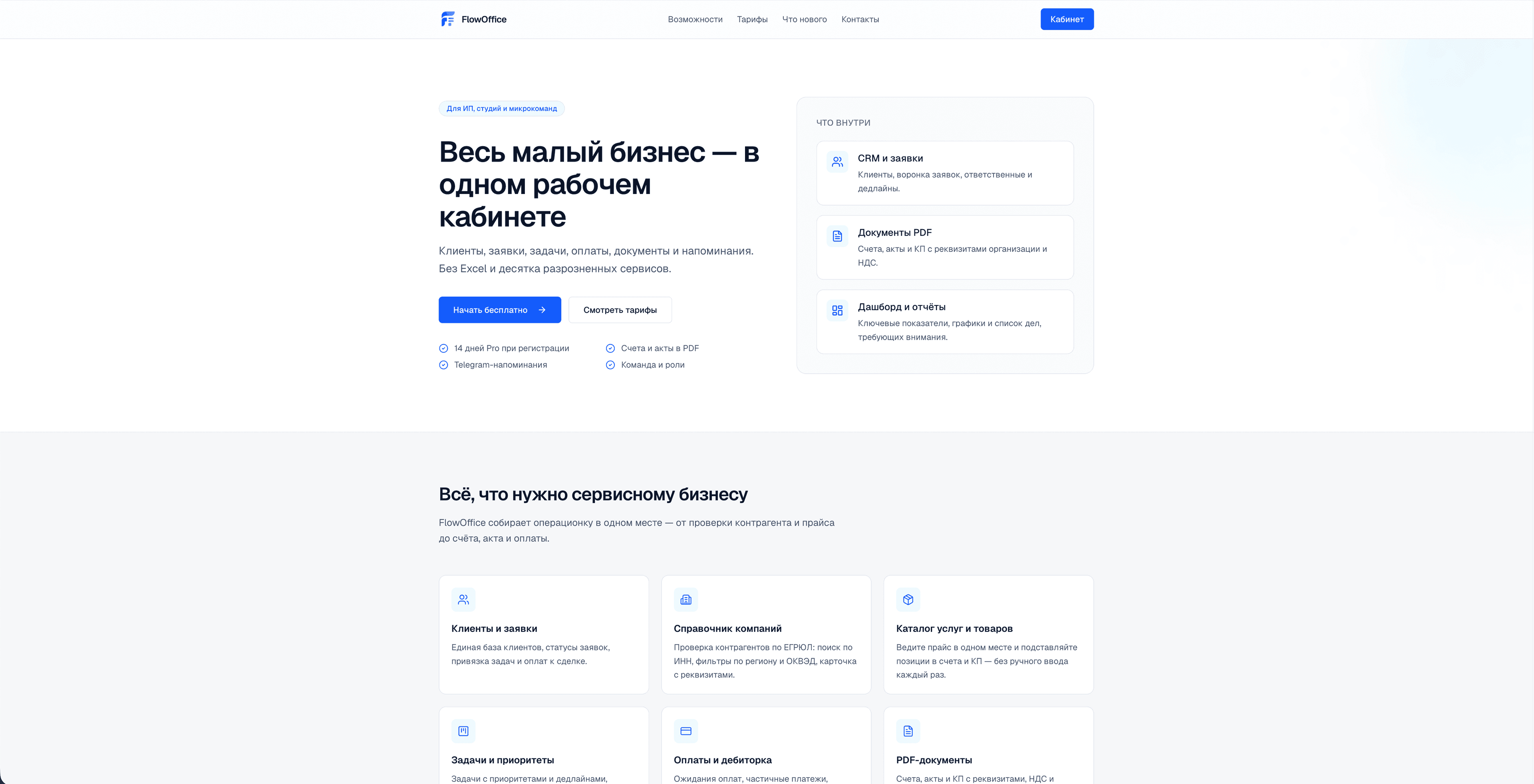 FlowOffice — рабочий кабинет для ИП и микрокоманд